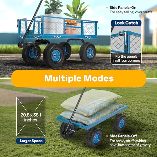Heavy Duty Mesh Steel Garden Cart Folding Utility Wagon with Removable Sides and 10 inch Tire (Black) V787314