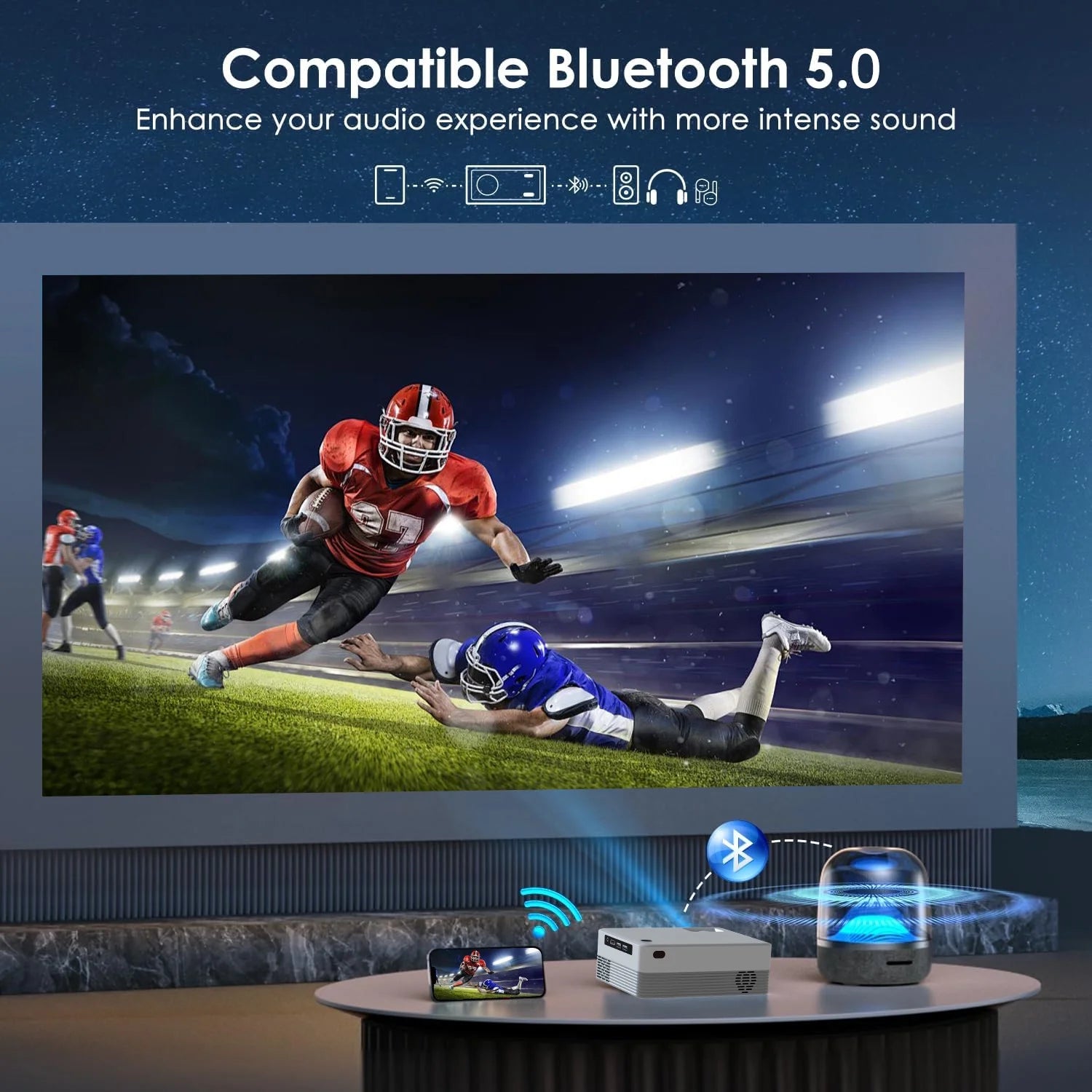 5G WIFI Bluetooth Mini Projector with Native 1080p Support 4k resolution Z51337