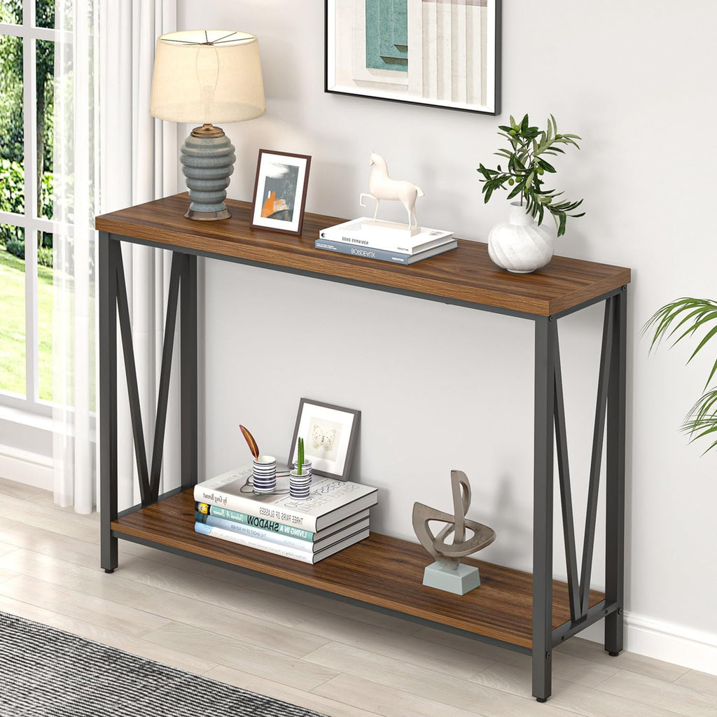 Rustic Walnut Coffee Table with Storage Shelf B1008