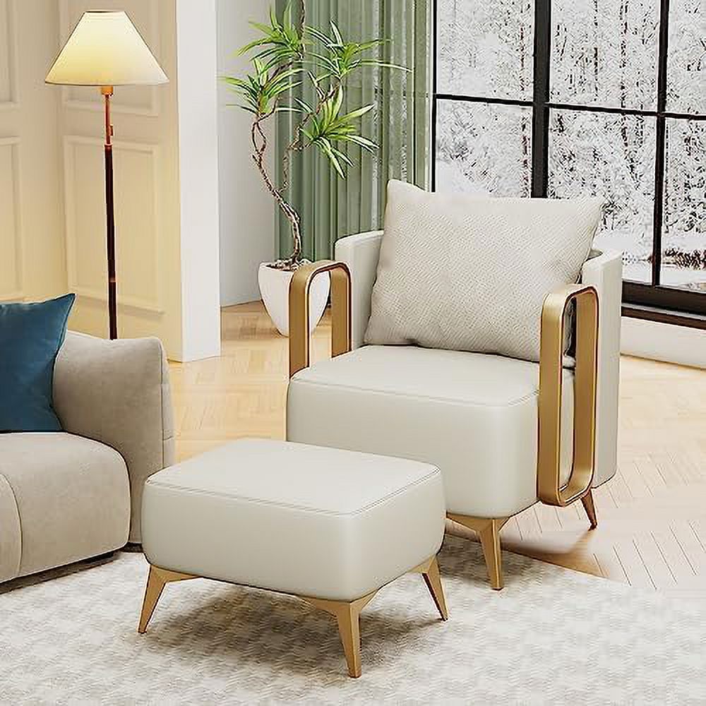 Accent Chair with Ottoman Faux Leather Single Sofa Armchair with Golden Metal Legs D434071