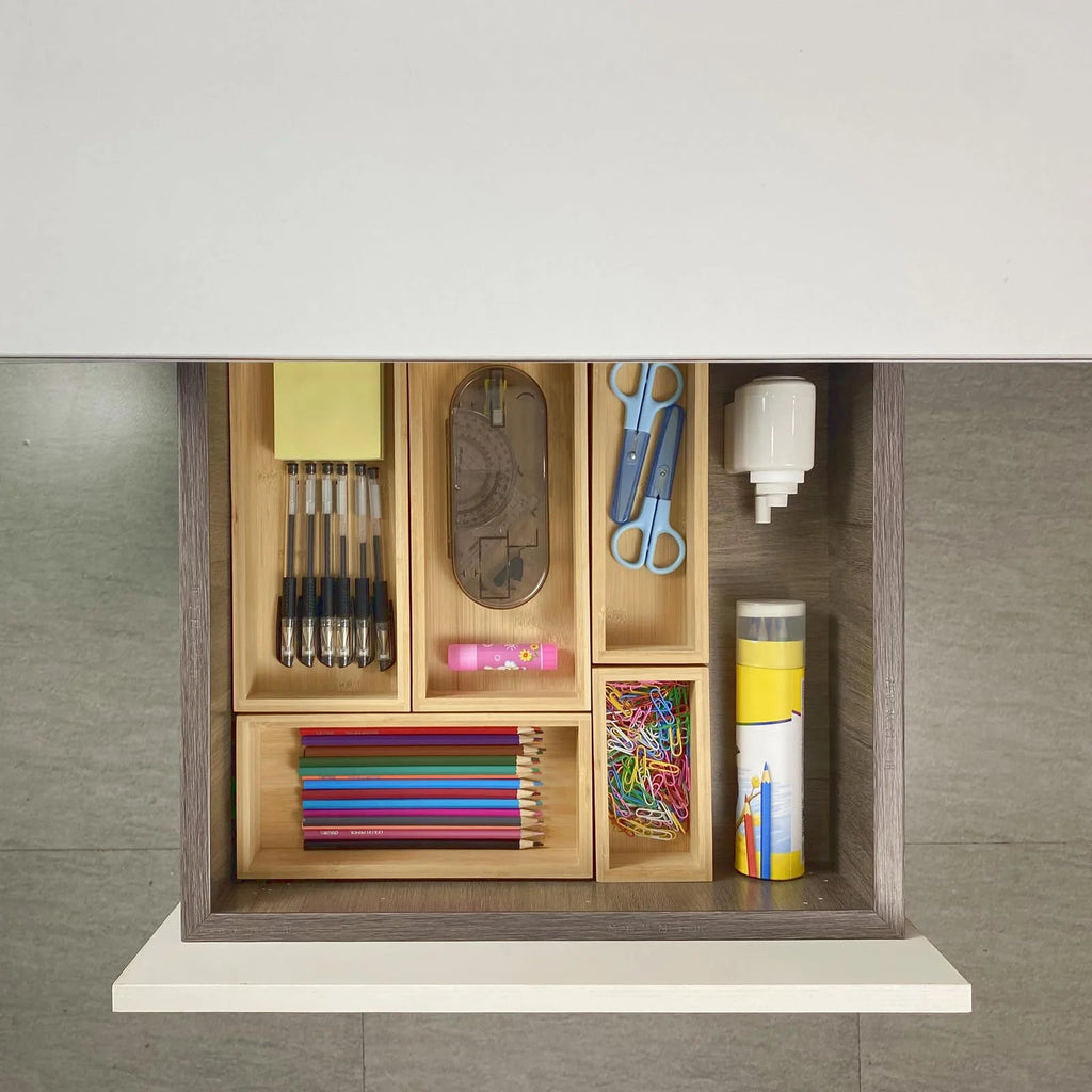 Bamboo Drawer Dividers Set, Adjustable Wooden Organizers, Stackable Trays, Brown Q26925