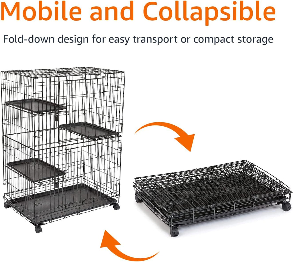 Large 3-Tier Cat Cage Playpen Crate Kennel, Black C4177