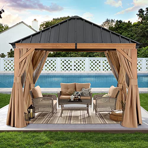 Hardtop Gazebo 8x8 Metal Galvanized Steel Aluminum Framed with Netting and Curtain Gray P6586