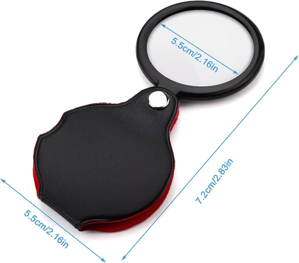 5pcs 10x Mini Magnifier, 2.1" Pocket Magnifying Glass with Rotating Protective Leather Sheath G749