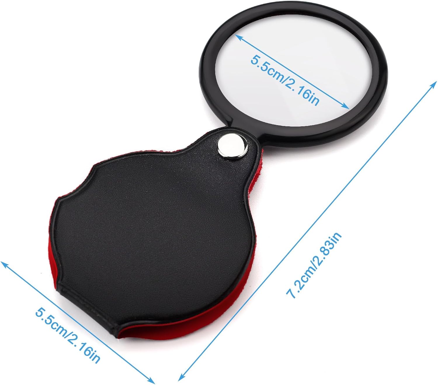 5pcs 10x Mini Magnifier, 2.1" Pocket Magnifying Glass with Rotating Protective Leather Sheath G749