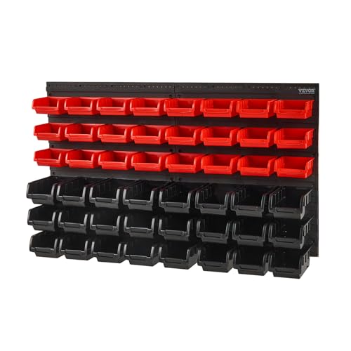 48-Bin Wall Mounted Storage Bins Parts Rack Organizer with Wall Panels P159