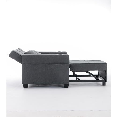 Light Gray 3-in-1 Convertible Sofa Bed Chair with 2 Cupholders B43801