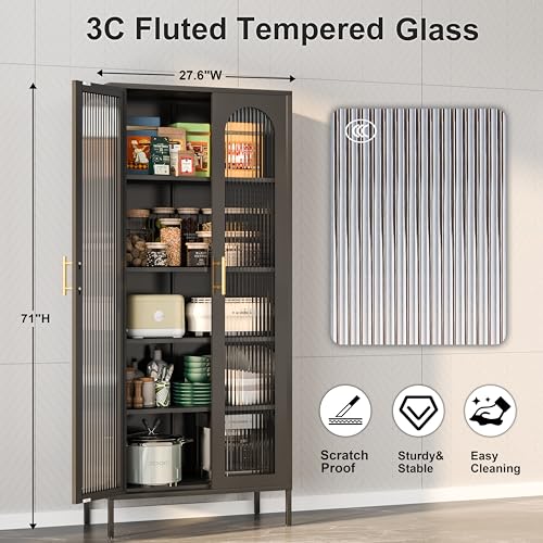 Black Tall Glass Display Cabinet with 4 Adjustable Shelves D1144