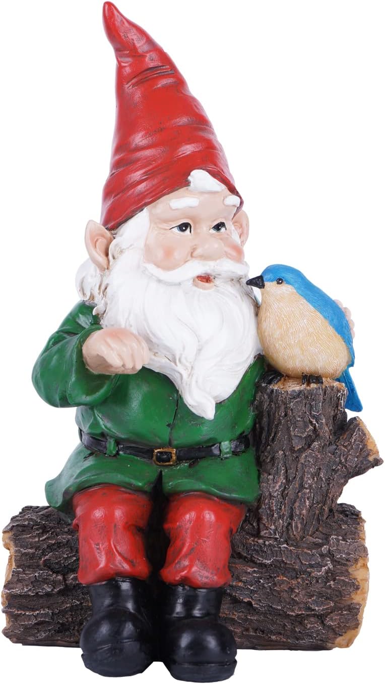 Outdoor Gnome Statue with Bird Statue Y1676