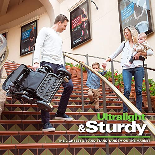 Black Double Stroller with Rear Bench and Standing Platform O5131