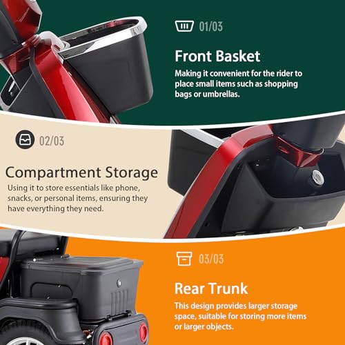 Red Heavy-Duty 4 Wheel Mobility Scooter 500lbs Capacity 1000W X26637