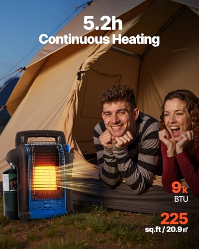 Propane Heater, 9000BTU Forced Radiant Space with Stepless Temp Settings & Tip-over Protection D62559