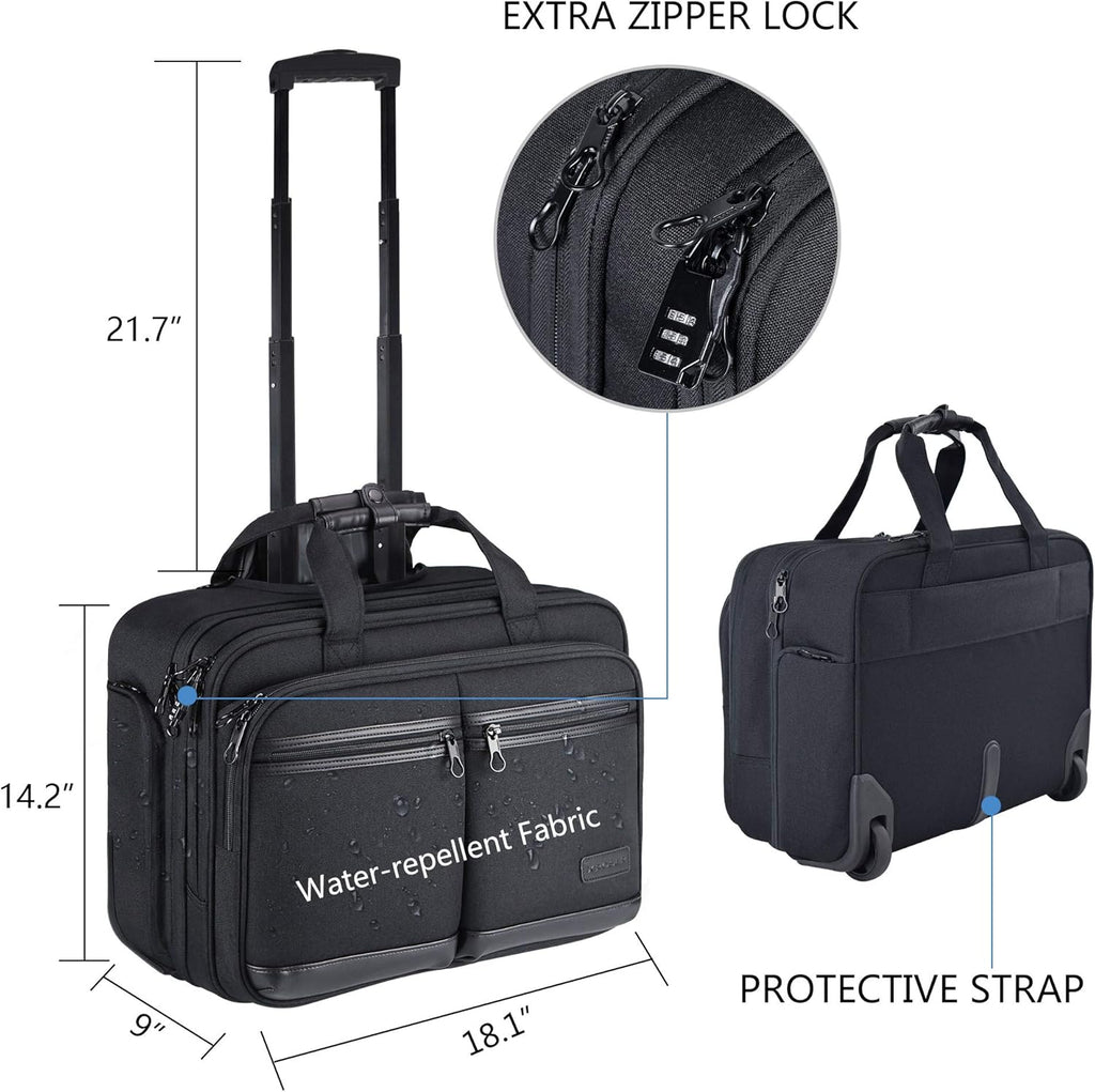 Black Rolling Laptop Bag with RFID Pockets D2416