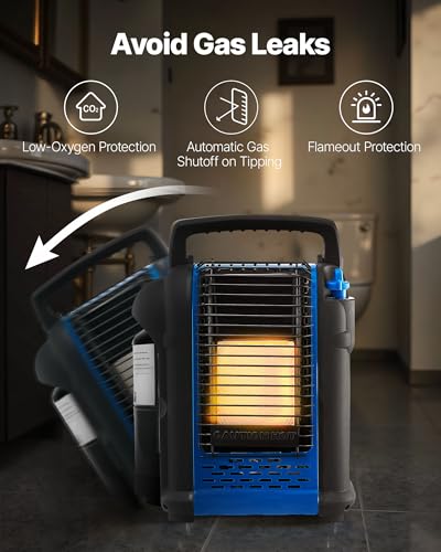 Propane Heater, 9000BTU Forced Radiant Space with Stepless Temp Settings & Tip-over Protection D62559