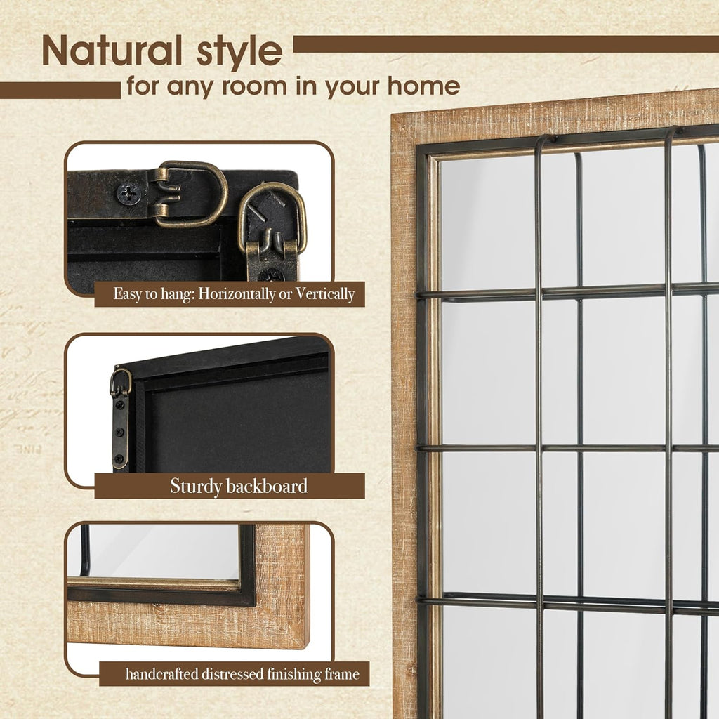 Windowpane Wall Mirror 24'' x 32'' Rectangle Wood Metal Frame F848