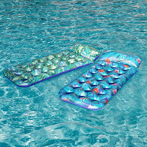 2 Pack Large Inflatable Pool Float Raft with Headrest I207