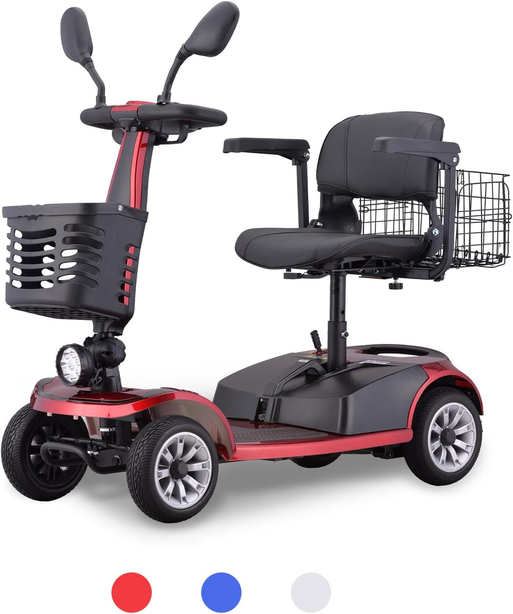 Red Folding Mobility Scooter with Dual Battery and Basket T645
