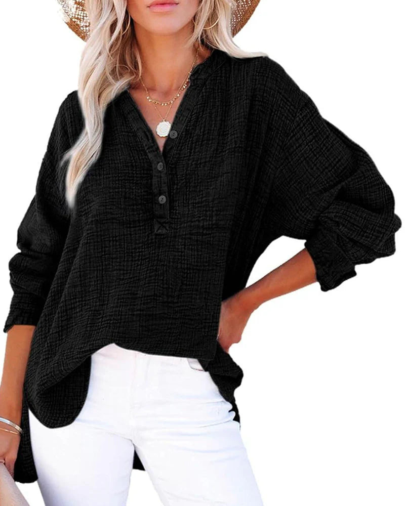 Womens Button V Neck Long Sleeve Shirts Solid Blouses Tops S585