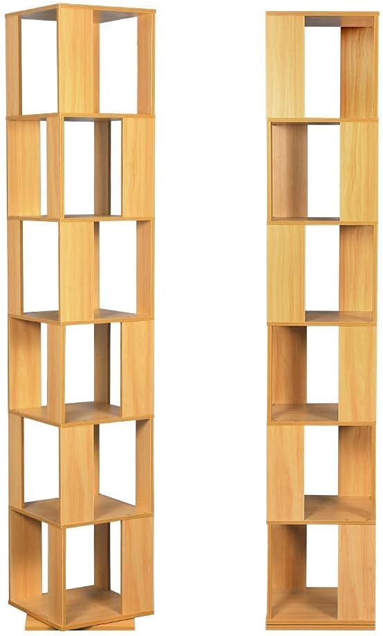 Walnut 6 Tiers Wooden Corner Bookcase I626916