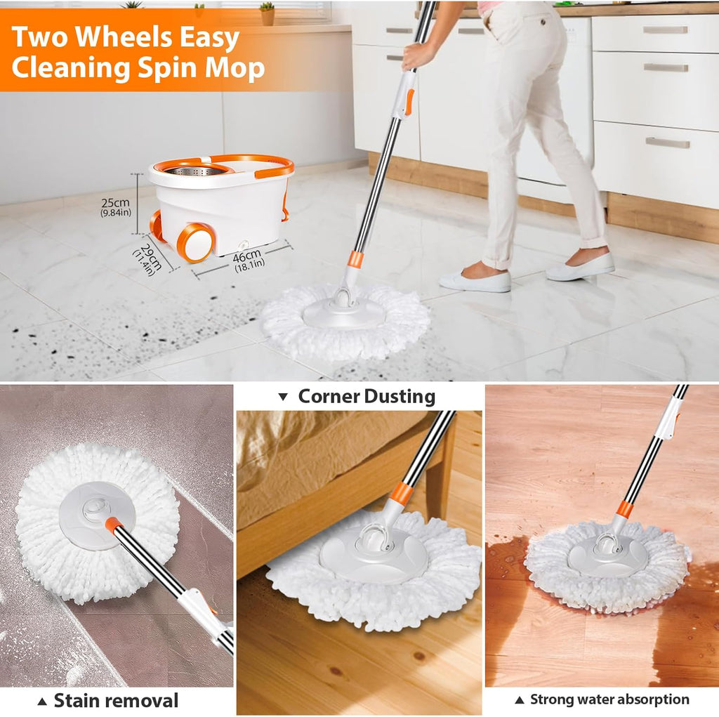 Spin Mop & Bucket with Wringer Set, 7 Microfiber Mop Refills, 57" Extended Handle J71671