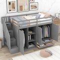 Twin Size Wooden Loft Bed with 3 Shelves, 2 Wardrobes, 2 Drawers, Ladder V848045