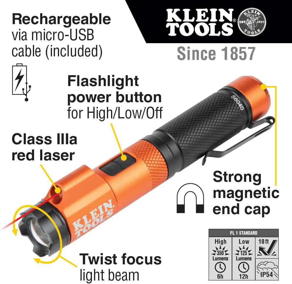 Magnetic LED Rechargeable Flashlight, 350 Lumen, Twist Focus, Laser Pointer X809838