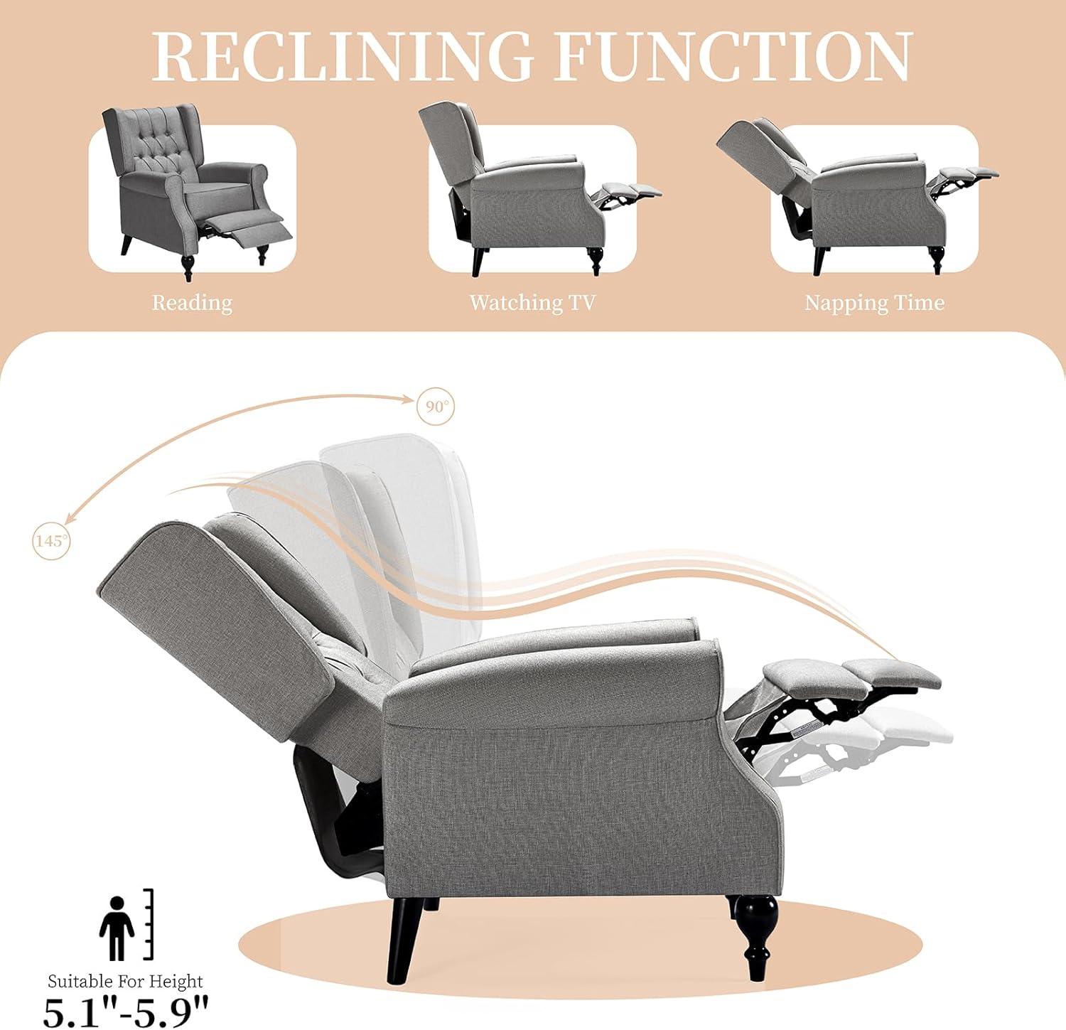 Dark Gray High Back Upholstered Recliner Chair Y498677