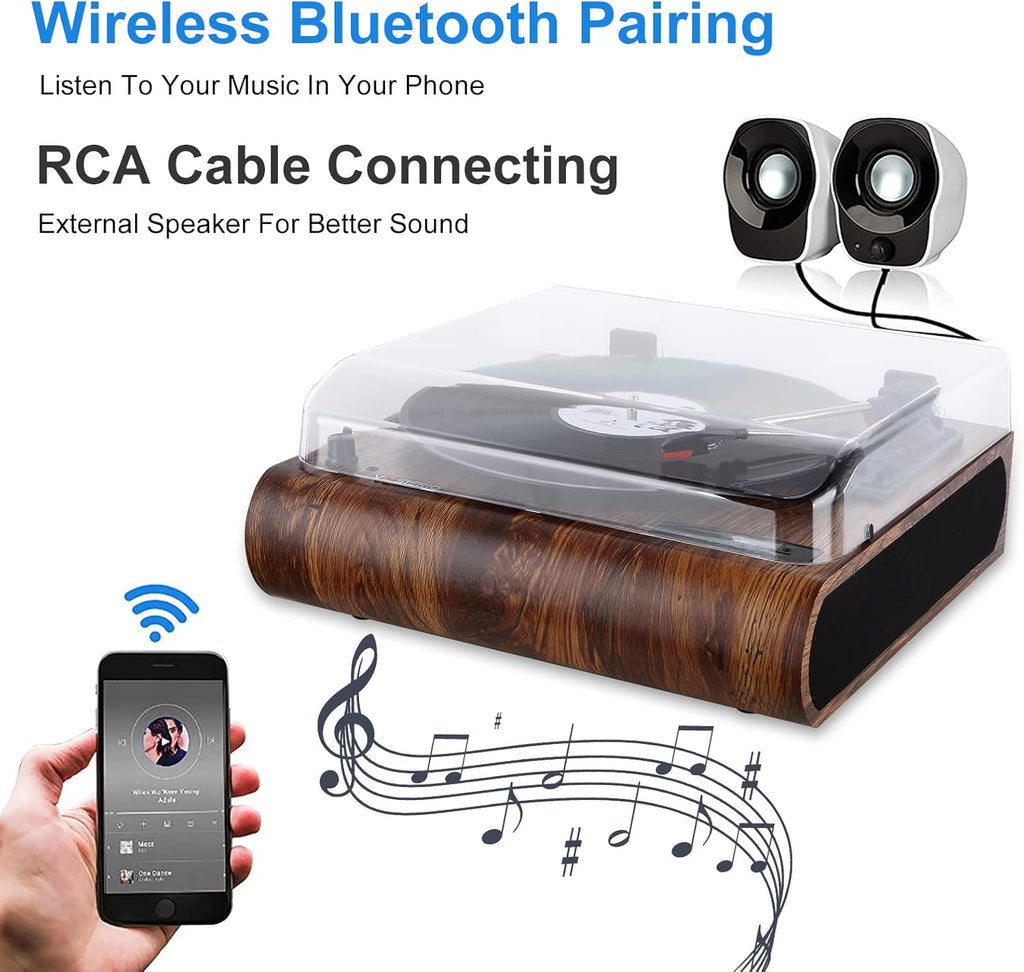 Bluetooth Record Player, 3 Speed Turntable with Built-in Speakers L10975