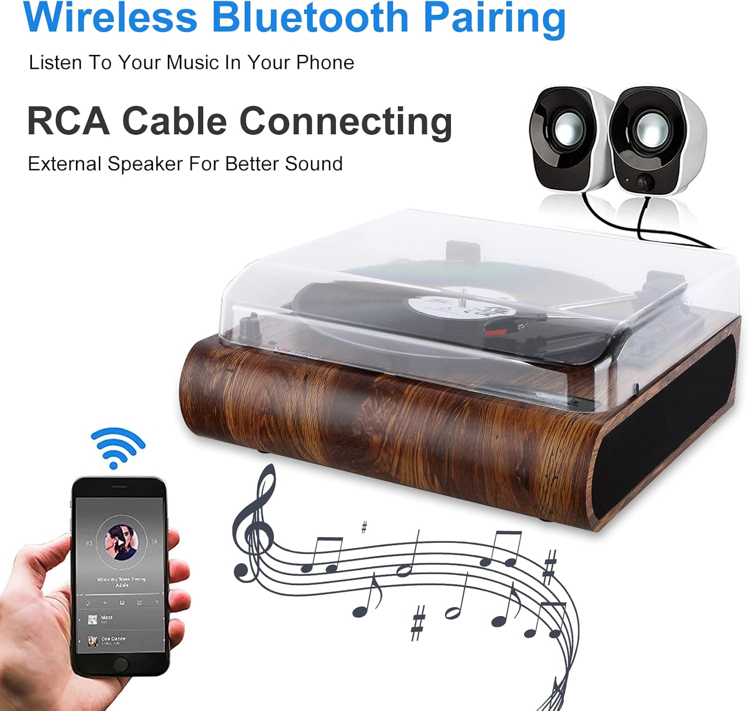 Bluetooth Record Player, 3 Speed Turntable with Built-in Speakers L10975
