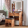 White Small Makeup Vanity Desk with Mirror and Lights, Vanity Table Set with Storage Drawer, Chair and Three Shelves P895