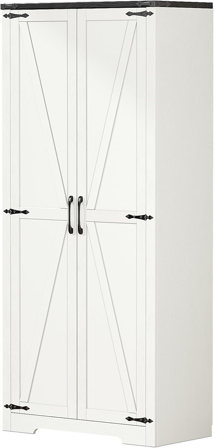 White 72" Wardrobe Closet with Doors and Hanging Rod I2677