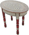 Moroccan Handmade Mother of Pearl Inlaid Coffee Side End Oval Brown Table H762047