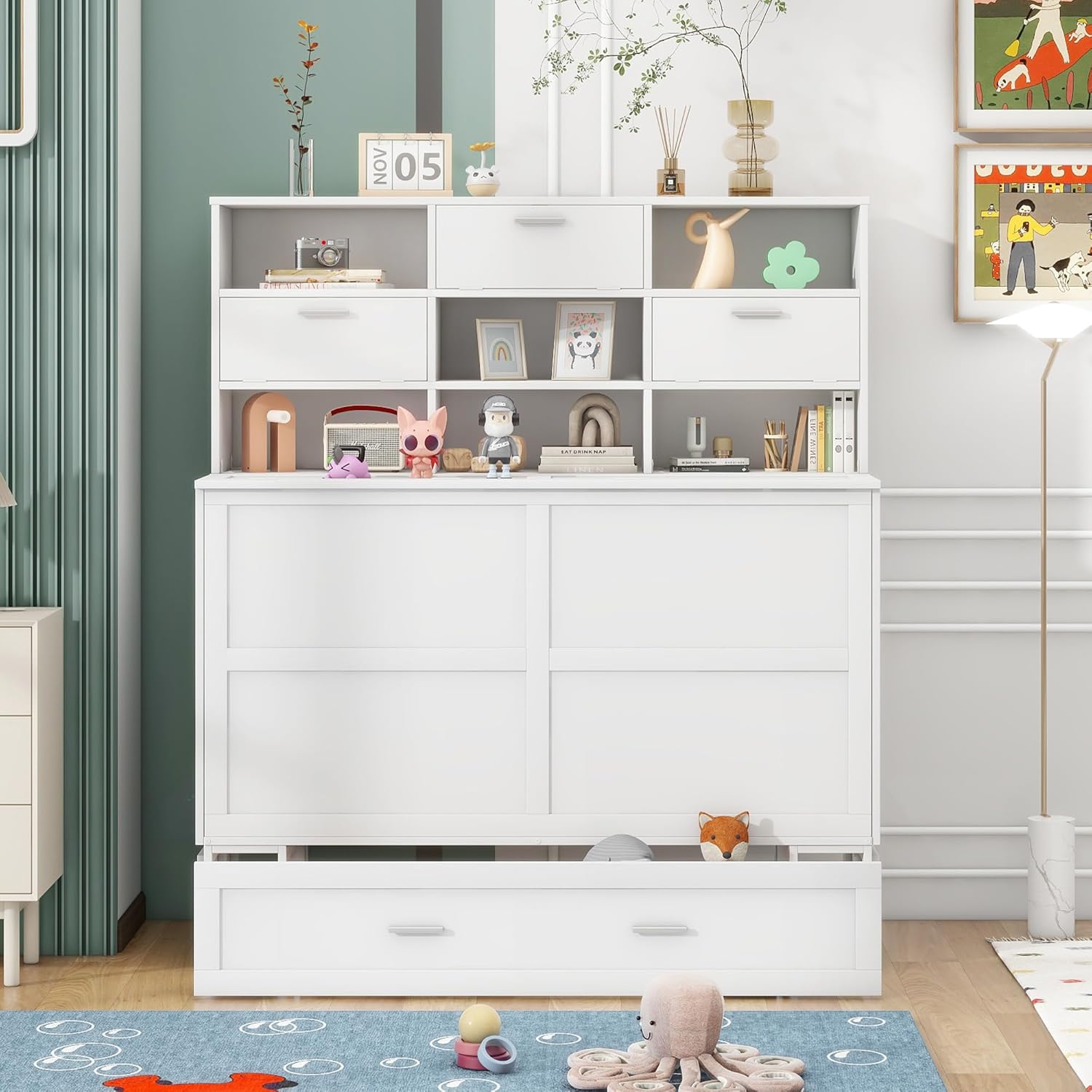 Queen Size Murphy Bed with Bookcase and Drawer A77152