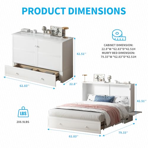 White Queen Cabinet Bed with Tri-fold Mattress Z11196