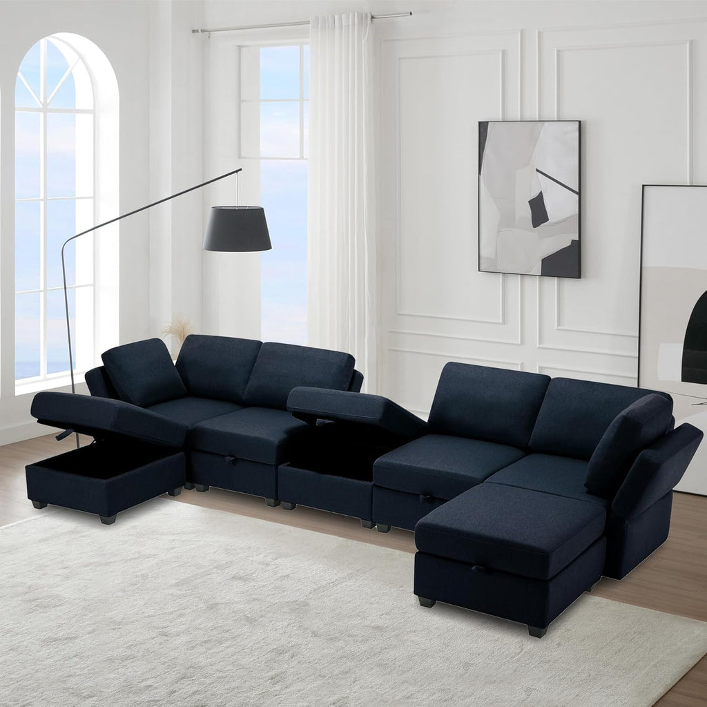 Blue Modular Sectional Sofa with Ottoman P502524