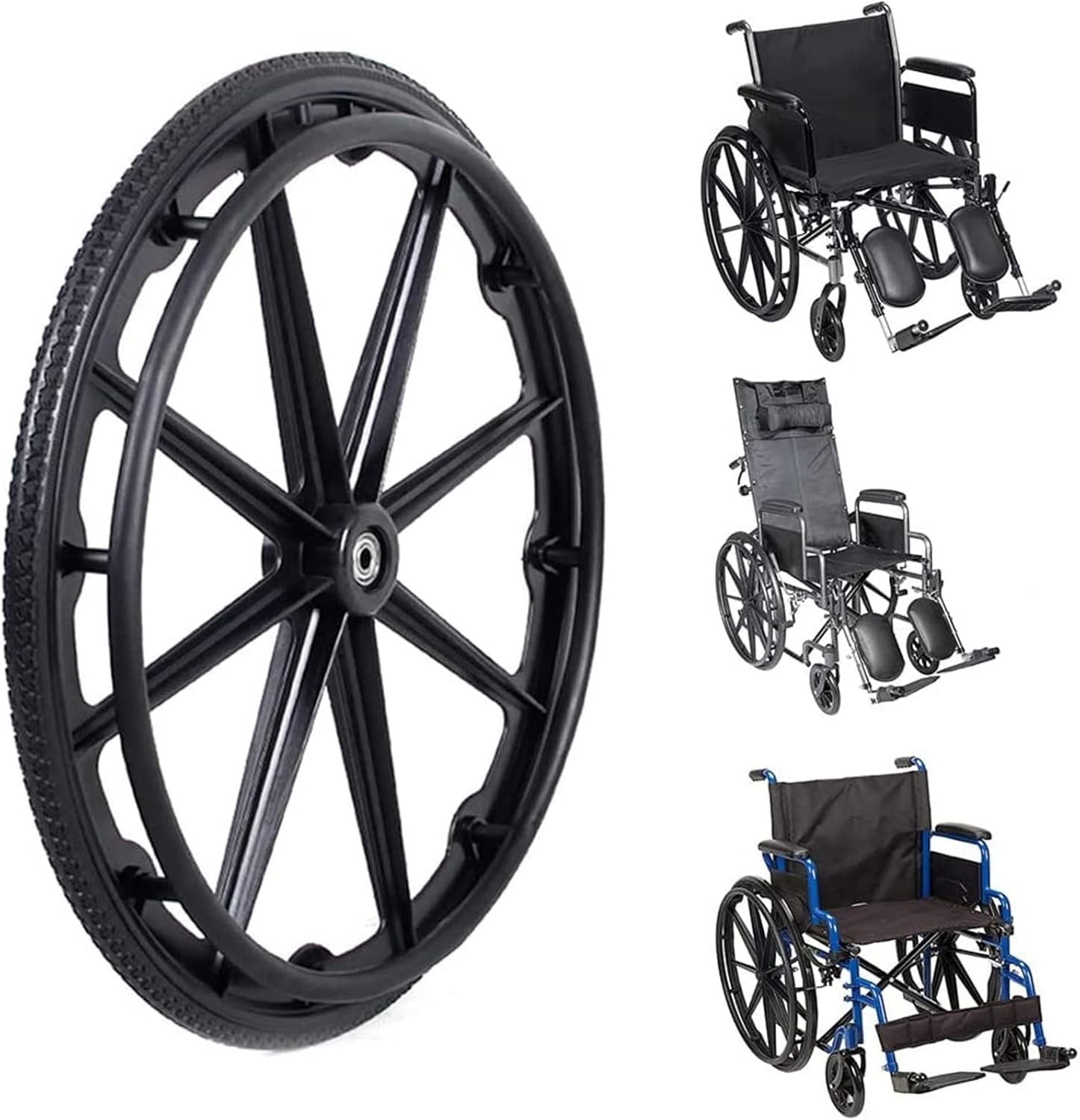 24 Inch Wheelchair Replacement Wheel, Manual Wheelchair Rear Wheel, Solid Black Tire M1615