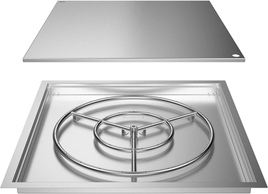 30" x 30" Square DIY Drop-in Firepit System Assembly Set with Stainless Steel Fire Pit Burner Pan, Burner Ring and Protective Cover E129623