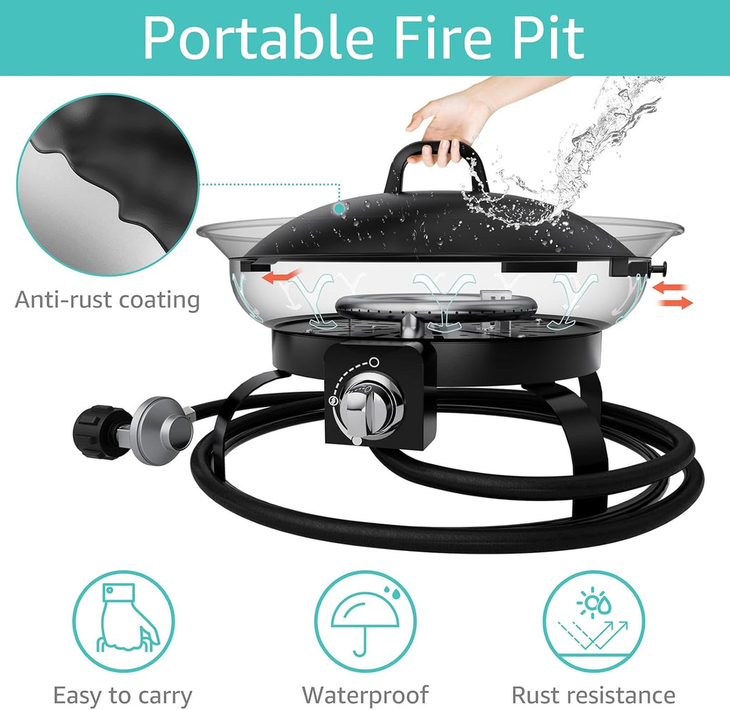 Portable Propane Fire Pit with Lid B7193