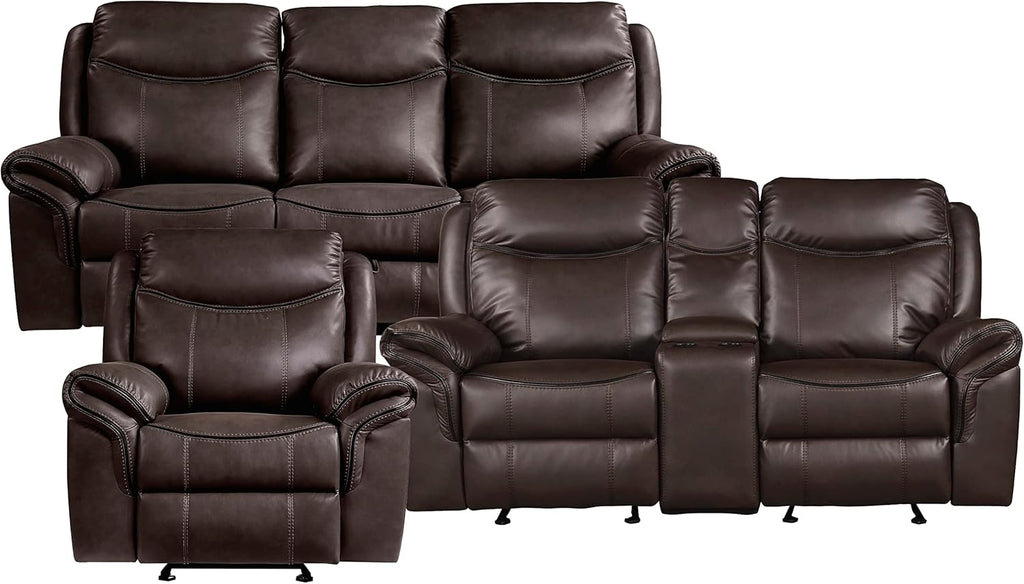 3-Piece Dark Brown Manual Reclining Sofa Set S218