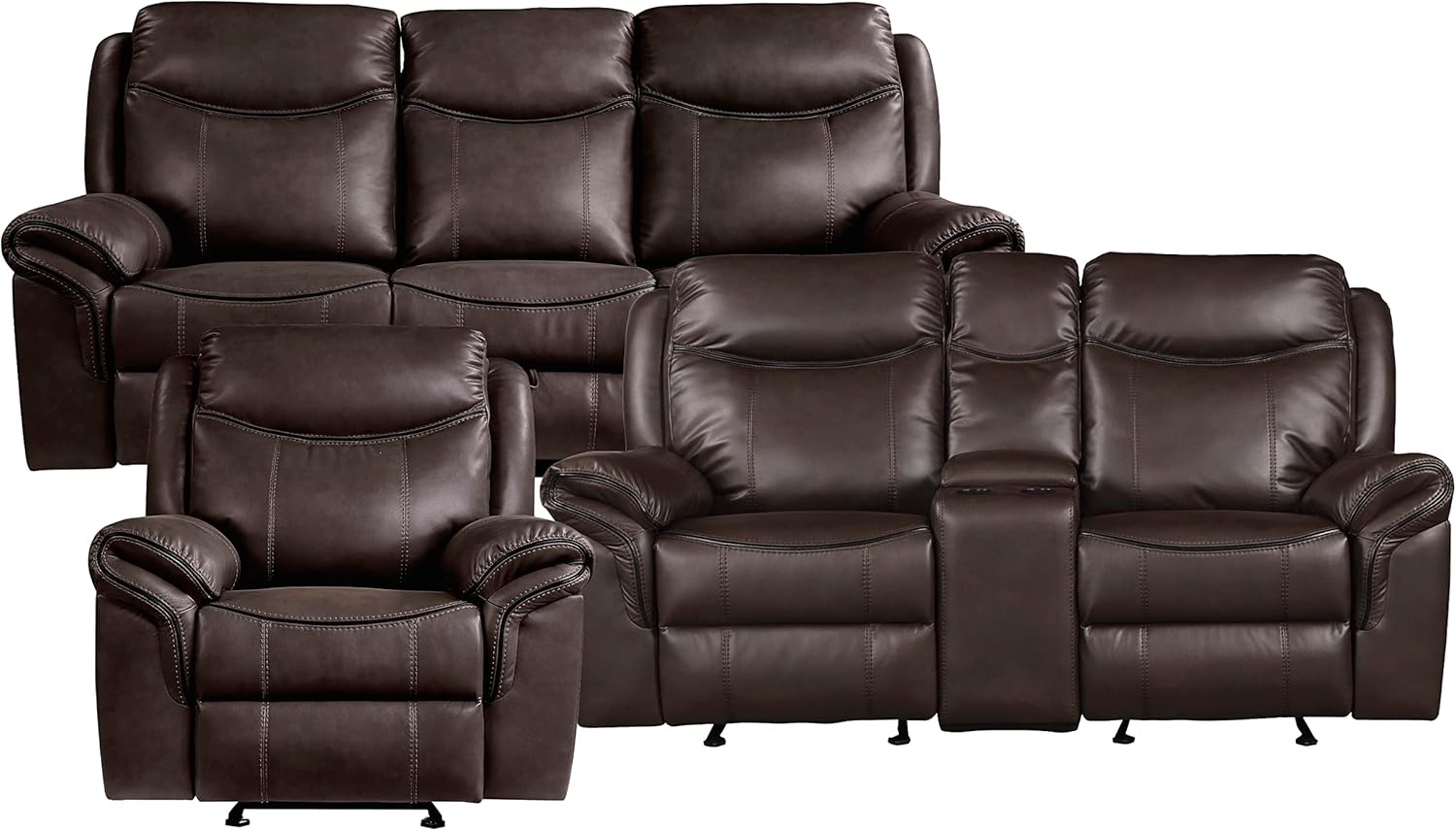 3-Piece Dark Brown Manual Reclining Sofa Set S218