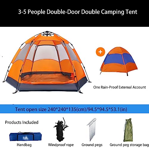 3-5 Person Instant Pop Up Camping Tent with Rain Fly Blue J519400