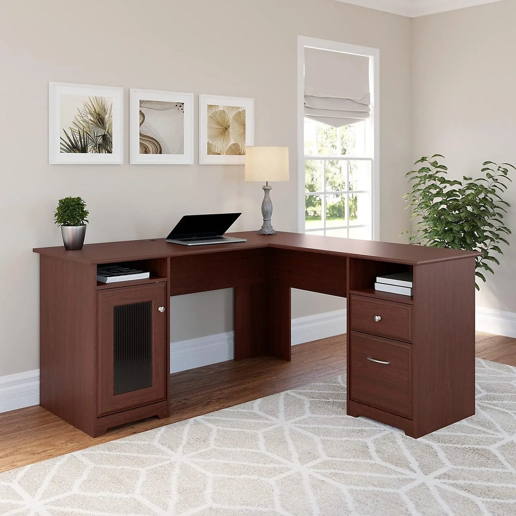 L Shaped Computer Desk In Harvest Cherry G7857