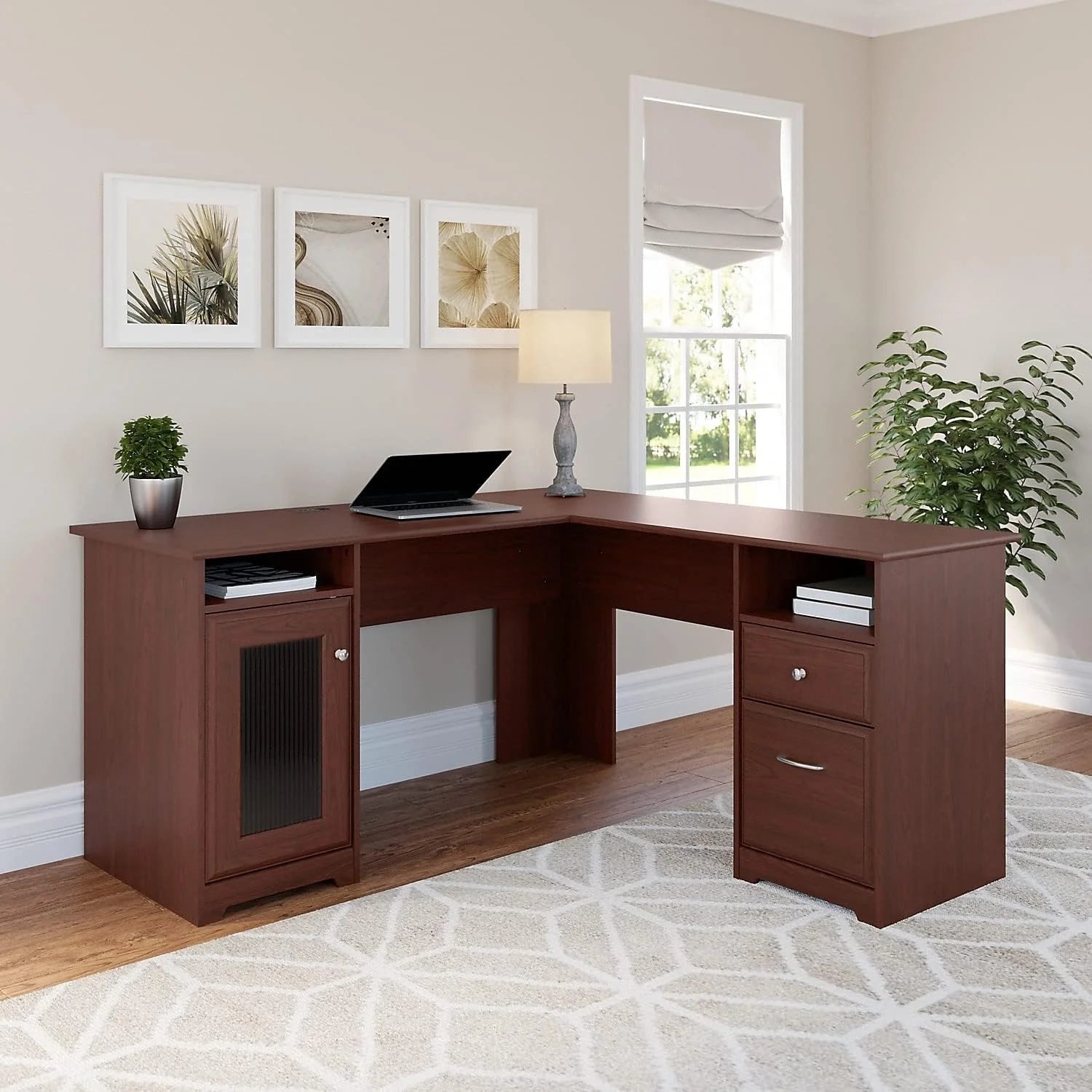 L Shaped Computer Desk In Harvest Cherry G7857