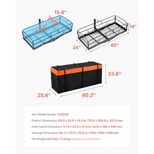 70" x 30" x 6" Folding Hitch Cargo Carrier with 500 lbs Capacity J87838