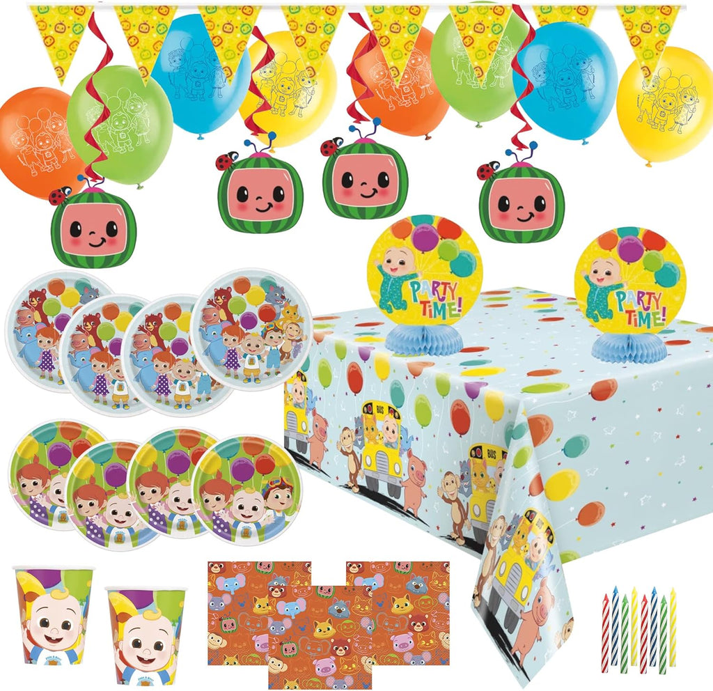 Birthday Party Supplies Decoration Kit with Balloons, Tablecloth, Plates, Napkins, Candles Serves 16 G5290