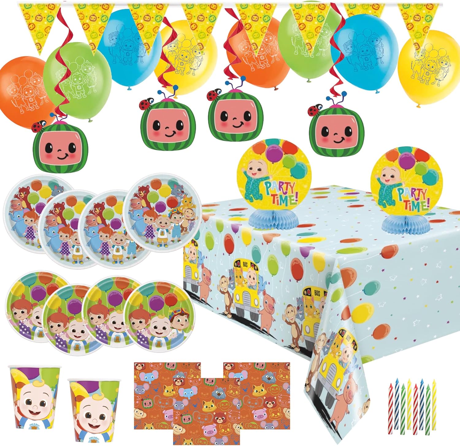 Birthday Party Supplies Decoration Kit with Balloons, Tablecloth, Plates, Napkins, Candles Serves 16 G5290