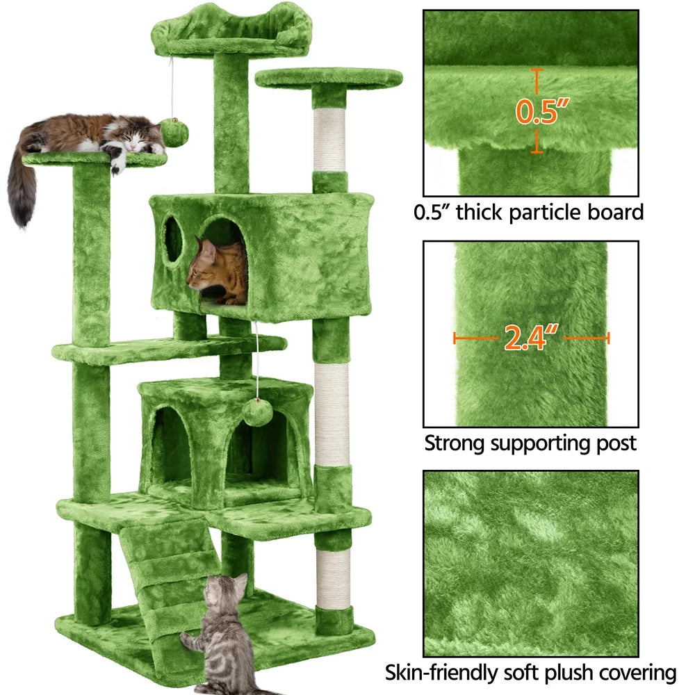 Green 54" Cat Tree with 2 Condos V496