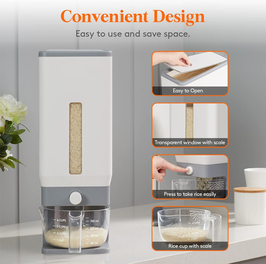 Rice Dispenser 25 Lbs (11.3kg) Sealed Moisture Proof with Measuring Cup G71349