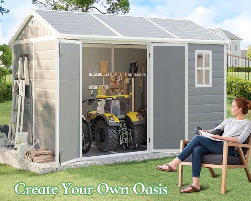 Grey Outdoor Resin Storage Shed with Floor L226431