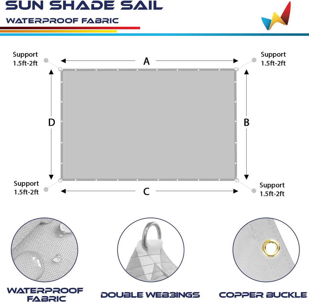 Beige Waterproof Sun Shade Sail Straight Edge Outdoor Canopy Cover F13832